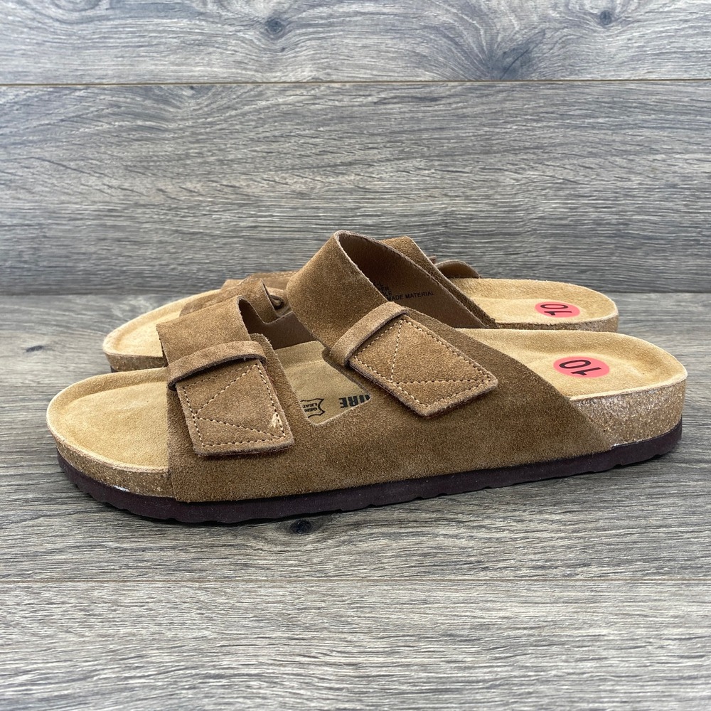 Cushionaire Lynx-L Slide Sandals Mens 10 Brown Suede Leather Cork Footbed